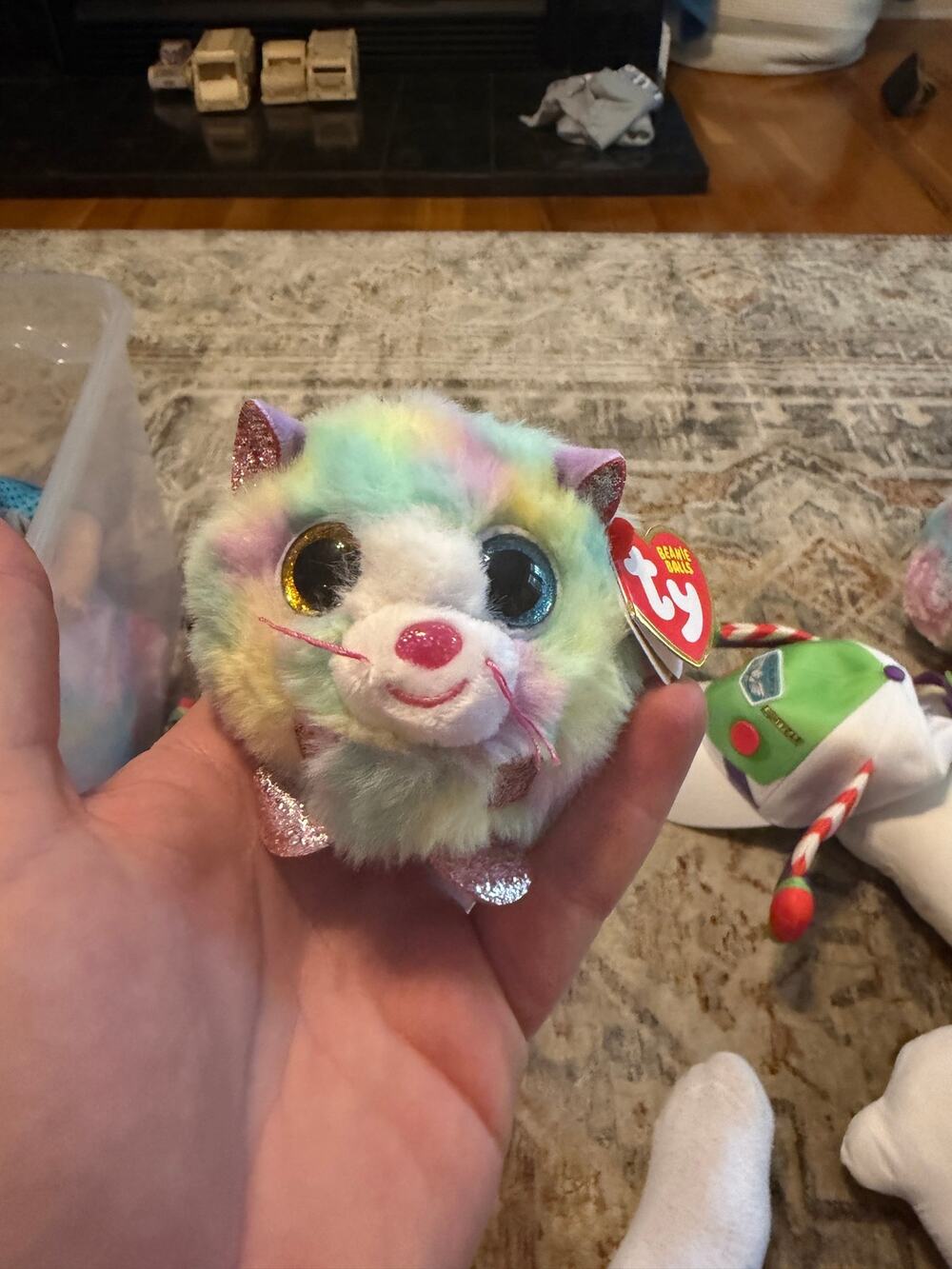 Ty Beanie Balls Heather Pastel Rainbow Cat Plush April 26 Birthday w/ Tags